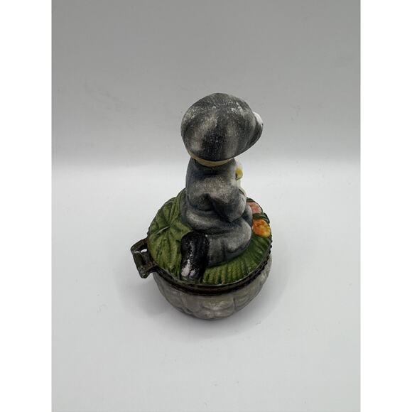 Vintage Porcelain Trinket Box With Little Boy and Duck - Picture 3 of 5